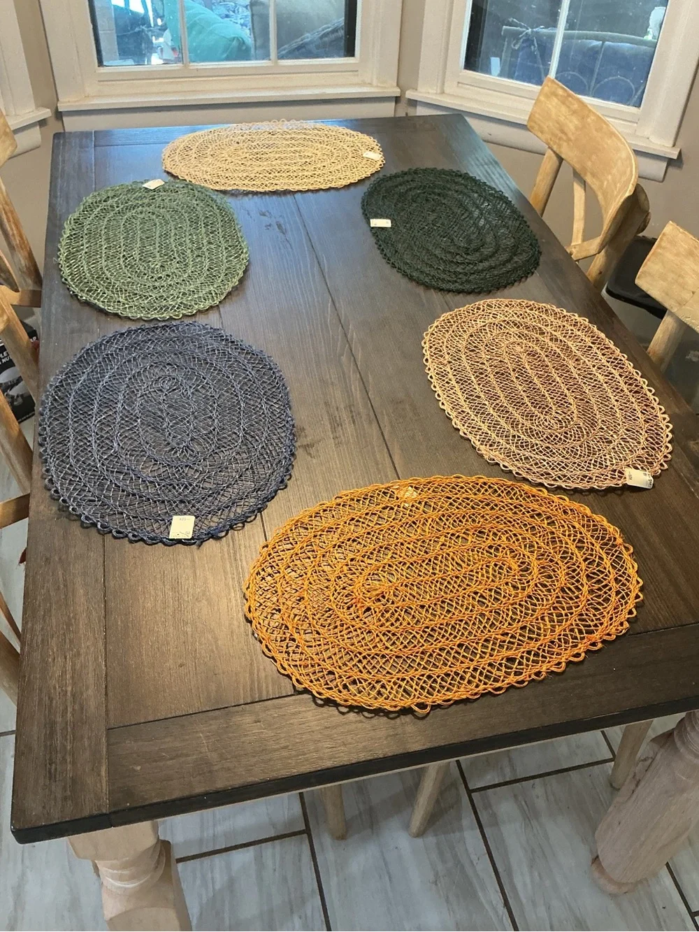 Vintage 70s Abaca Fiber Woven Oval Placemats Set of 6 Boho MCM